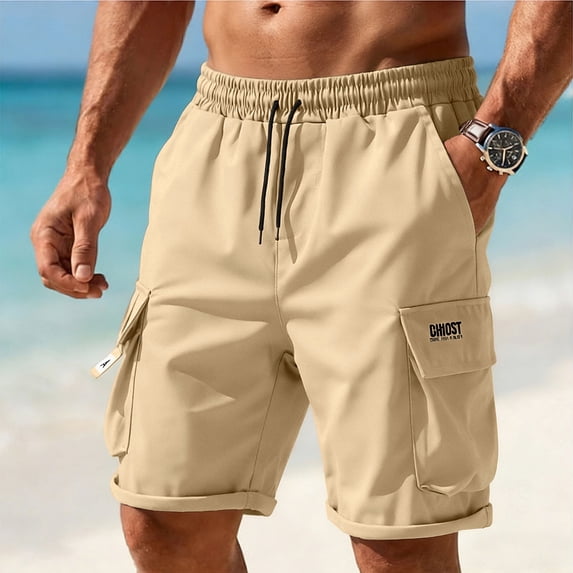 KIHOUT Men's 4-Way Stretch Cargo Hiking Shorts Elastic Waist Drawstring Multi Pocket Quick Dry Big & Tall Outdoor Workout Casual Summer Shorts