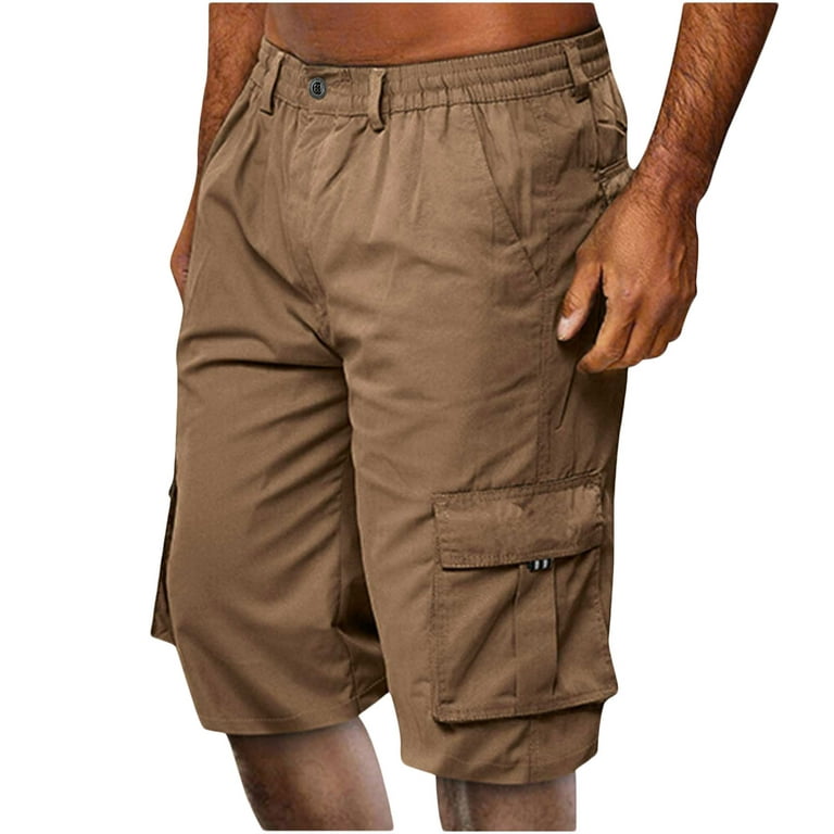 KIHOUT Men's Athletic Slim Fit Shorts Clearance Casual Solid Cargo Pants  With Pocket Knee Length Straight Button Zipper Trousers Deals 