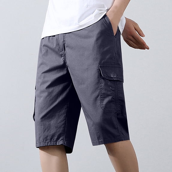 KIHOUT Men's Big & Tall 3/4 Length Cargo Shorts - Polyester, Elastic Drawstring Waist, Zipper Cargo Pocket, Loose Fit for Summer Casual Outdoor Work and Daily Wear