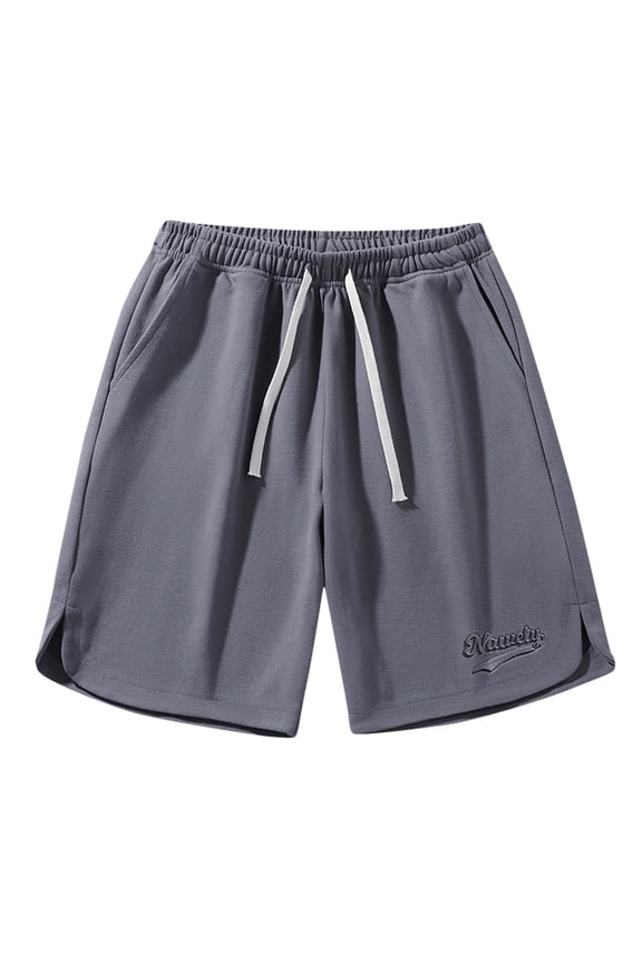 Men's Big & Tall Polyester Sweat Shorts - Elastic Drawstring Waist, Embroidered Logo, Side Pockets, Relaxed Fit for Athletic Muscular Builds Spring Summer Casual Wear