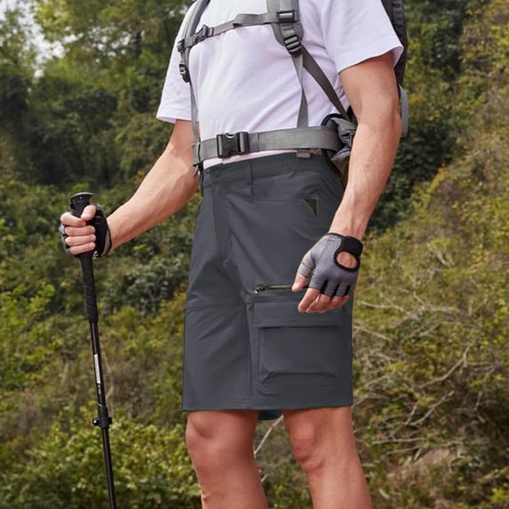 KIHOUT Men's Big & Tall Quick Dry Cargo Shorts - Polyester, Button Closure, Zippered Pocket, Knee-Length for Summer Outdoor, Work, Casual and Daily Wear