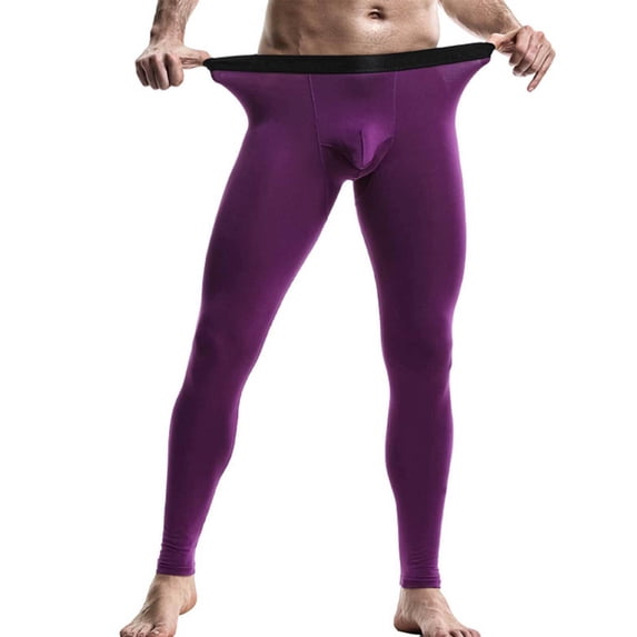 KIHOUT Men's Black Separate Pouch Compression Thermal Leggings Tight Fitting Base Layer Pants for Winter Warmth