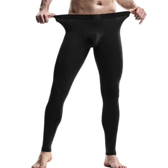 KIHOUT Men's Black Separate Pouch Compression Thermal Leggings Tight Fitting Base Layer Pants for Winter Warmth
