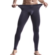 KIHOUT Men's Black Separate Pouch Compression Thermal Leggings Tight Fitting Base Layer Pants for Winter Warmth