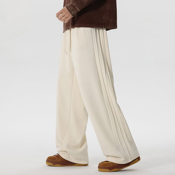 KIHOUT Men's Black Straight Leg Sweatpants Side Layered Design, Elastic Drawstring Waist, Casual Sports Trousers for Daily Wear