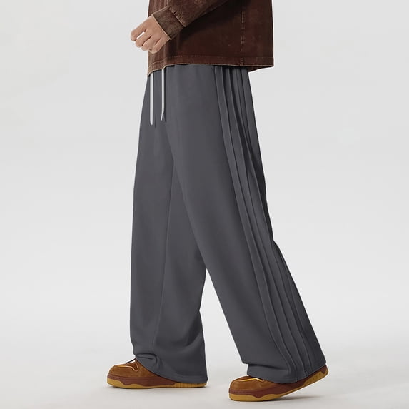 KIHOUT Men's Black Straight Leg Sweatpants Side Layered Design, Elastic Drawstring Waist, Casual Sports Trousers for Daily Wear