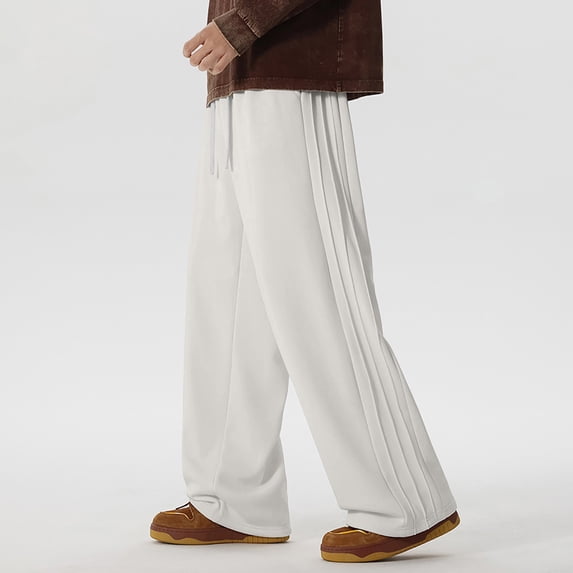 KIHOUT Men's Black Straight Leg Sweatpants Side Layered Design, Elastic Drawstring Waist, Casual Sports Trousers for Daily Wear