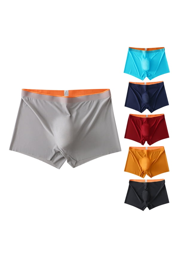Men's Boxer Brief, Waistband Soft Breathable Stretch Ice Silk Underwear, Assorted Multi Color