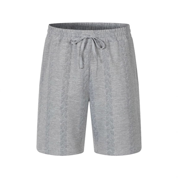 KIHOUT Men's Cable Knit Texture Polyester Shorts - Elastic Drawstring Waist, Side Pockets, Knee-Length for Spring Summer Casual, Home Lounging and Daily Wear