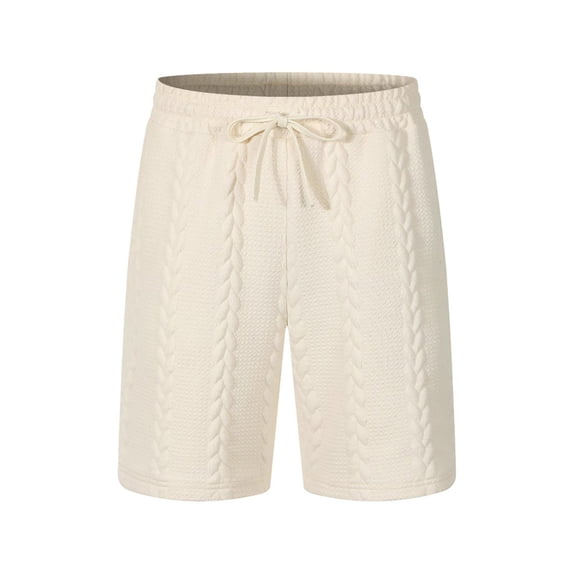 KIHOUT Men's Cable Knit Texture Polyester Shorts - Elastic Drawstring Waist, Side Pockets, Knee-Length for Spring Summer Casual, Home Lounging and Daily Wear