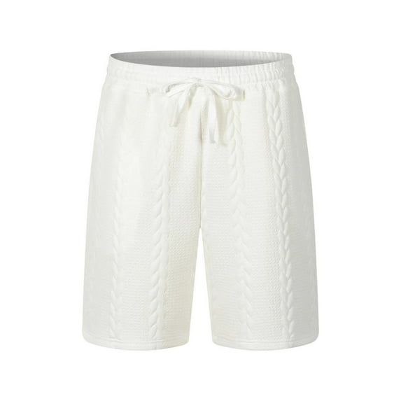 KIHOUT Men's Cable Knit Texture Polyester Shorts - Elastic Drawstring Waist, Side Pockets, Knee-Length for Spring Summer Casual, Home Lounging and Daily Wear