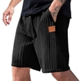 thumbnail image 1 of KIHOUT Men's Cable-Knit Textured Casual Shorts - Polyester, Elastic Drawstring Waist, Leather Patch Detail, Knee-Length for Spring/Summer Daily Wear, 1 of 7
