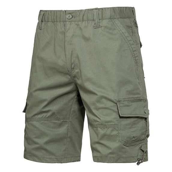KIHOUT Men's Classic Cargo Shorts - 100% Polyester, Button Closure, Multi-Pocket Design, Adjustable Leg Straps for Summer, Outdoor, Casual and Workwear