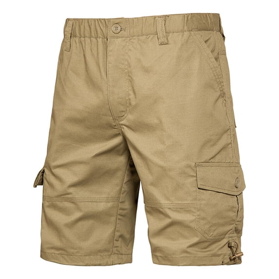 KIHOUT Men's Classic Cargo Shorts - 100% Polyester, Button Closure, Multi-Pocket Design, Adjustable Leg Straps for Summer, Outdoor, Casual and Workwear