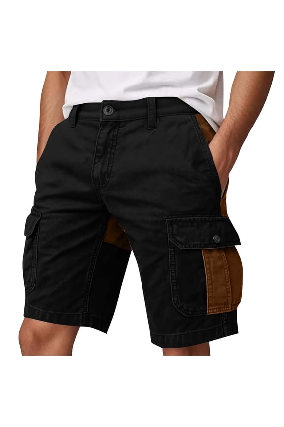 Men's Color Block Cargo Shorts - Cotton, Button Closure Waist, Multi-Pocket Design, Durable Stitching for Spring Summer, Casual, Work and Outdoor Activities