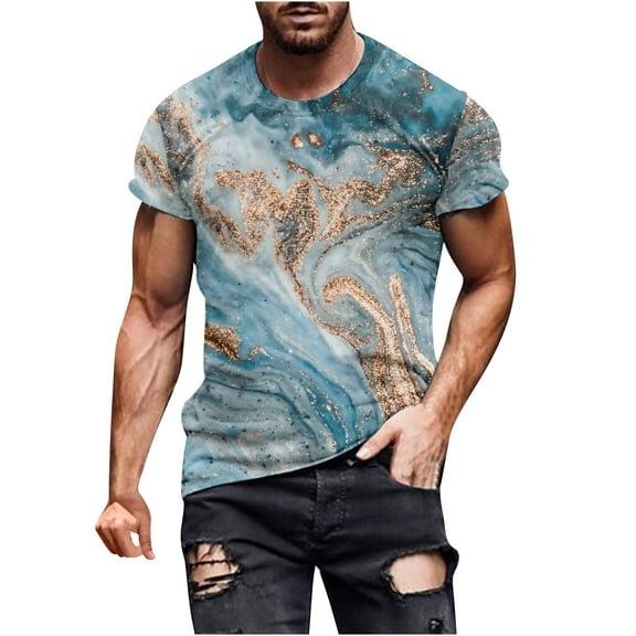 KIHOUT Men's Cotton Blend Short Sleeve Crew Neck T Shirts, Full Printed Shirts Casual Workout Sports Tops Blosue for Men