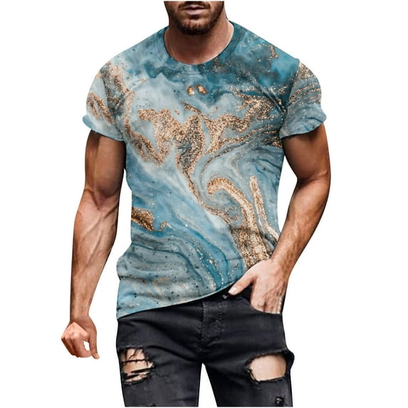 KIHOUT Men's Cotton Blend Short Sleeve Crew Neck T Shirts, Full Printed Shirts Casual Workout Sports Tops Blosue for Men