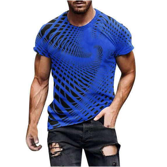 KIHOUT Men's Cotton Blend Short Sleeve Crew Neck T Shirts, Full Printed Shirts Casual Workout Sports Tops Blosue for Men