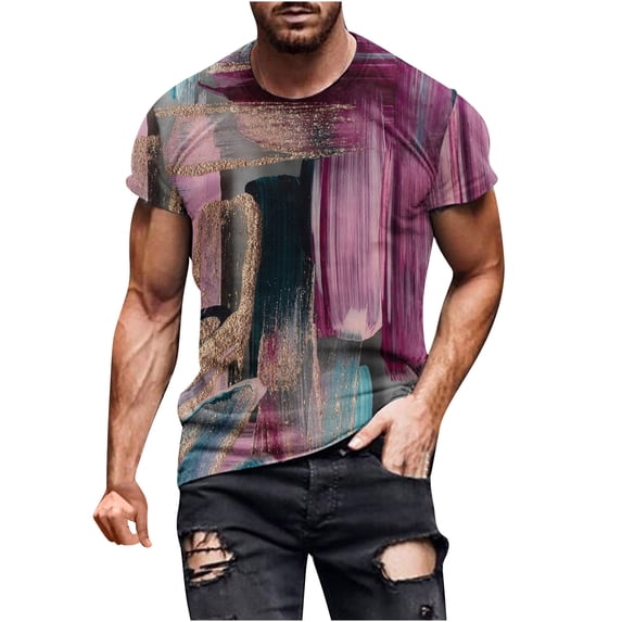 KIHOUT Men's Cotton Blend Short Sleeve Crew Neck T Shirts, Full Printed Shirts Casual Workout Sports Tops Blosue for Men