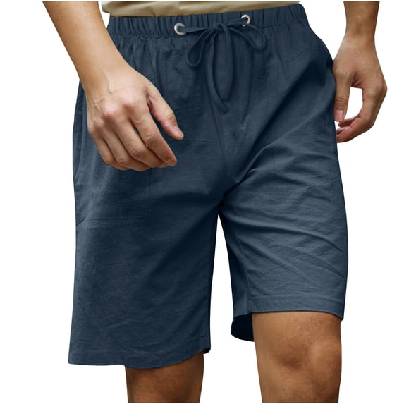 KIHOUT Men's Cotton Linen Summer Casual Shorts - 60% Cotton 40% Linen, Elastic Drawstring Waist, Functional Pockets, Relaxed Fit for Daily Wear Lounging and Light Activities
