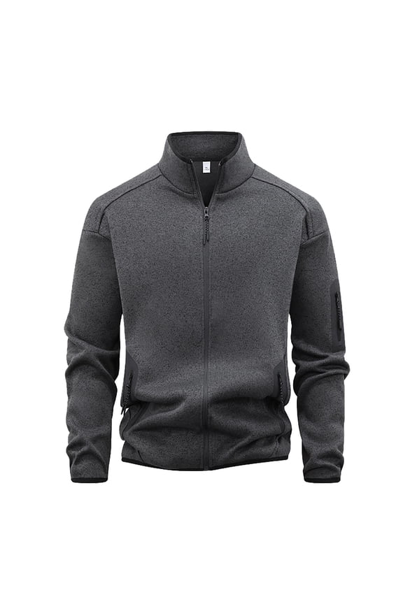 Men's Dark Gray Stand Collar Zipper Jacket - Sleek Modern Design with Multiple Pockets for Casual and Smart Casual Wear