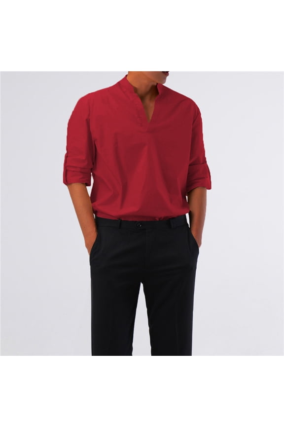 Men's Deep V Neck Long Sleeve Shirt Whole Casual Solid Color Multi-code T-shirt