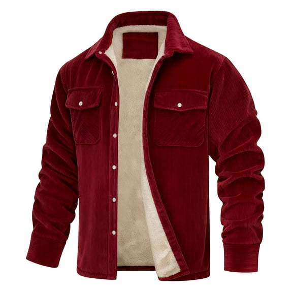 KIHOUT Men's Fleece-Lined Corduroy Jacket - Plush Sherpa Interior with Button Front and Multiple Pockets for Cold Weather Comfort