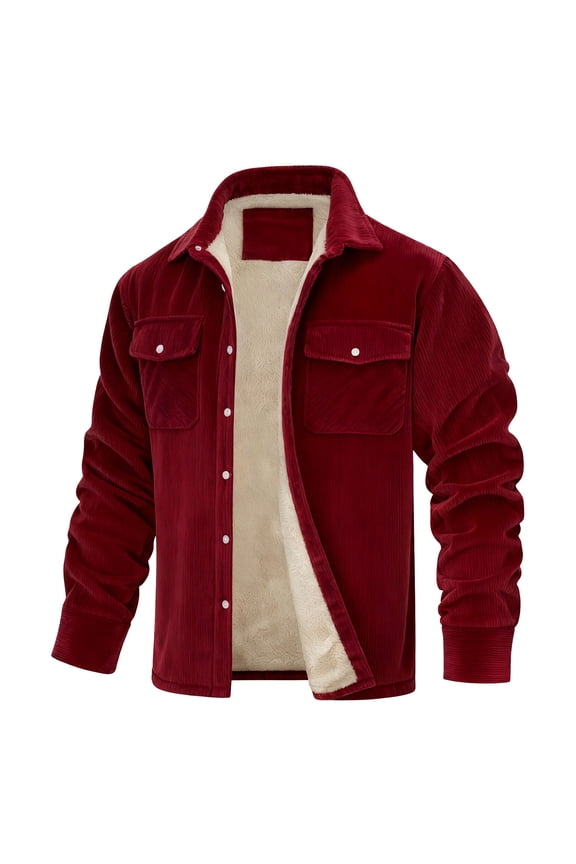 Men's Fleece-Lined Corduroy Jacket - Plush Sherpa Interior with Button Front and Multiple Pockets for Cold Weather Comfort