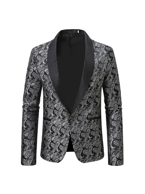 Men's Floral Dinner Party Prom Wedding Stylish Tuxedo Suits for Men One Button Dinner Jacket, Size S-2XL