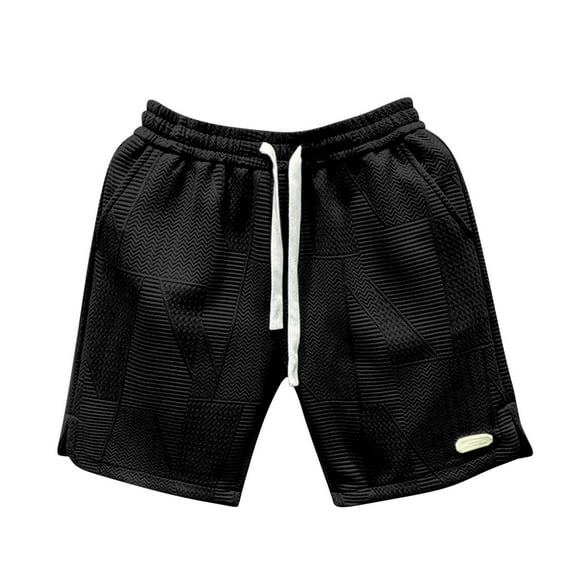 KIHOUT Men's Herringbone Textured Casual Shorts - 95% Polyester, Elastic Drawstring Waist, Contrast Laces, Side Pockets for Summer Outdoor Walking, Gym and Daily Lounging