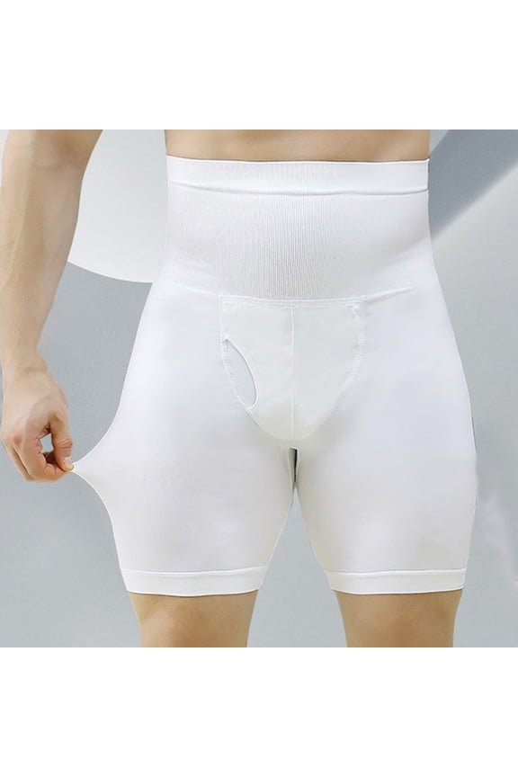 Men's High Waist Body Shaping Compression Shorts - Nylon Spandex Blend, Tummy Control, Hip Lifting, Breathable Tight Fit for Gym Training Yoga and Running