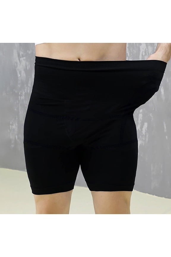 Men's High Waist Body Shaping Compression Shorts - Nylon Spandex Blend, Tummy Control, Hip Lifting, Breathable Tight Fit for Gym Training Yoga and Running