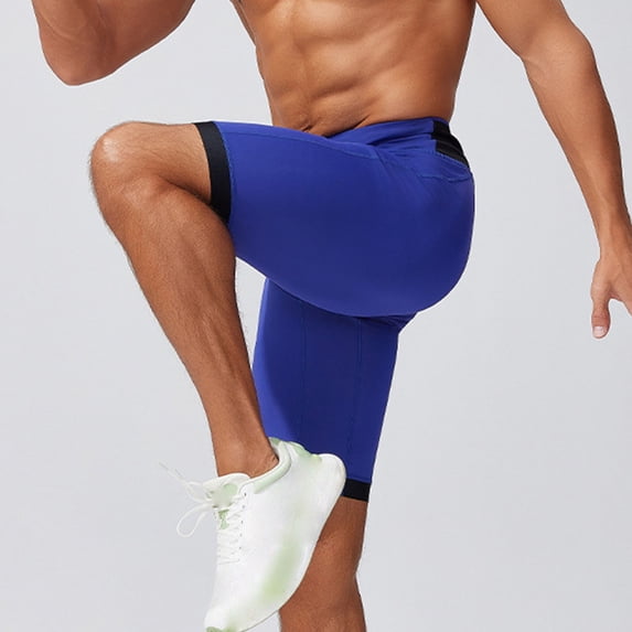 KIHOUT Men's High-Waist Compression Running Shorts - 80% Nylon 20% Spandex, Adjustable Drawstring, Contrast Trim, Knee-Length for Gym Training, Running, Athletic Wear