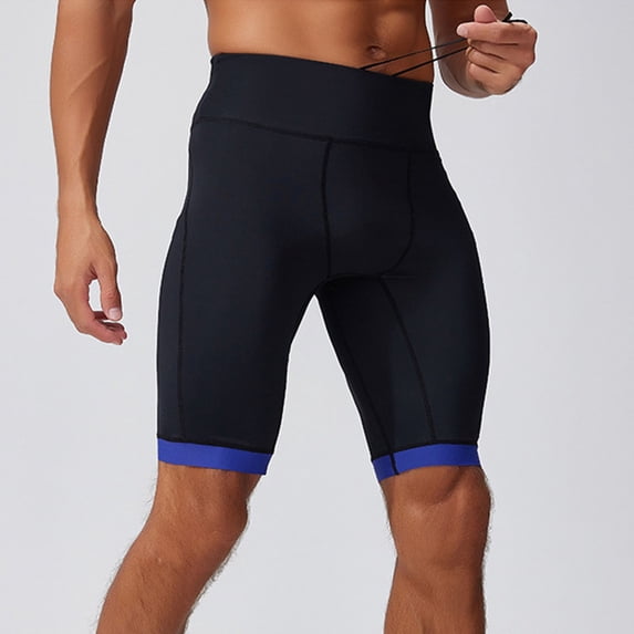 KIHOUT Men's High-Waist Compression Running Shorts - 80% Nylon 20% Spandex, Adjustable Drawstring, Contrast Trim, Knee-Length for Gym Training, Running, Athletic Wear
