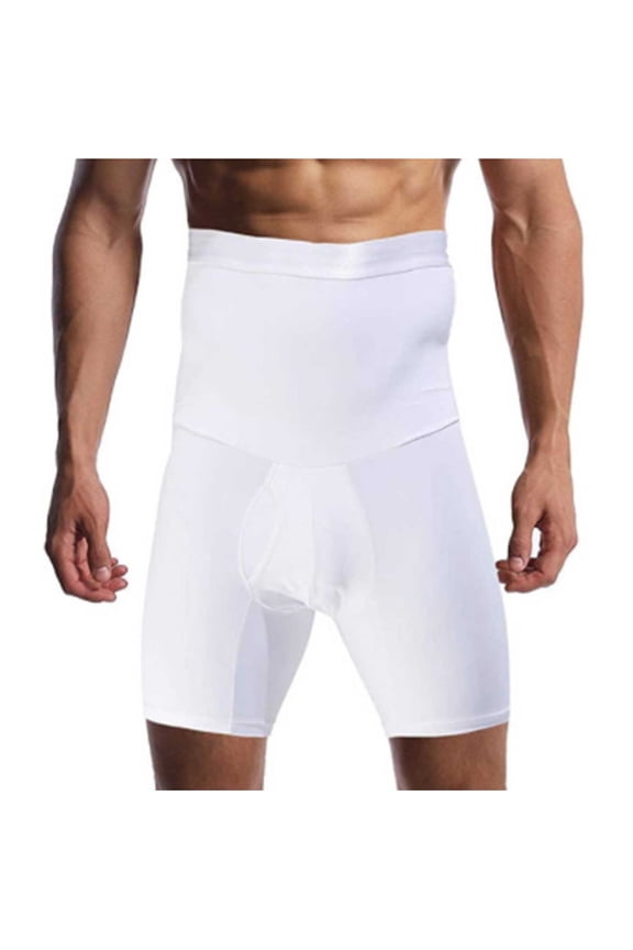 Men's High-Waist Compression Shaper Shorts - Polyester, Tummy Control, Butt Lift, Double-Layer Crotch, Knee-Length for Gym Training, Fitness, and Body Sculpting