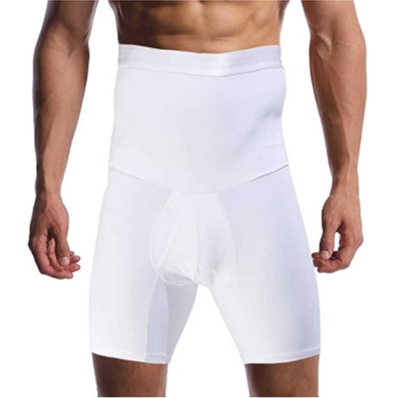 KIHOUT Men's High-Waist Compression Shaper Shorts - Polyester, Tummy Control, Butt Lift, Double-Layer Crotch, Knee-Length for Gym Training, Fitness, and Body Sculpting