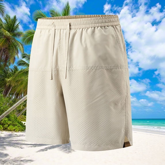 KIHOUT Men's Ice Silk Breathable Mesh Shorts - 100% Polyester, Drawstring Elastic Waist, Perforated Ventilation, Lined for Summer, Fitness and Outdoor Wear