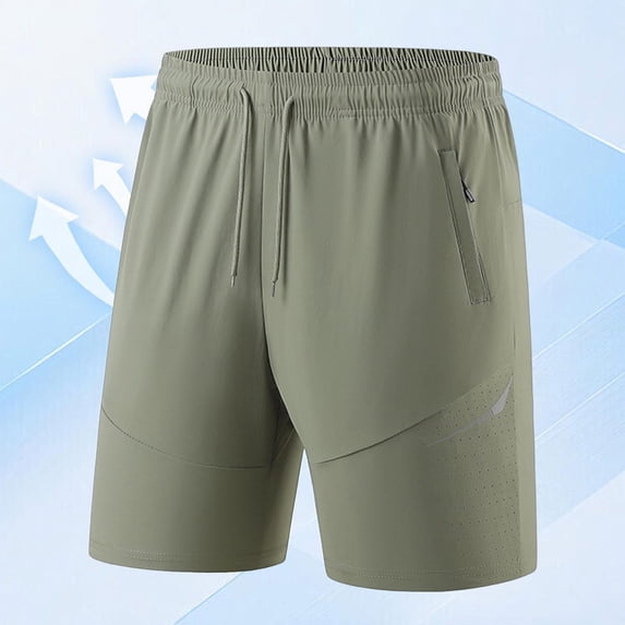 KIHOUT Men's Ice Silk Performance Running Shorts - 78% Nylon 22% Spandex, Quick-Dry Breathable Fabric, Zippered Pocket, Reflective Detail for Gym, Outdoor, and Casual Wear