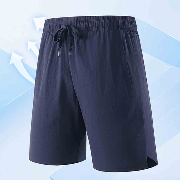 KIHOUT Men's Ice Silk Quick-Dry Athletic Shorts - 100% Polyester, Elastic Drawstring Waist, Split Hem, Functional Pockets for Outdoor Running, Gym Training and Casual Daily Wear