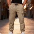 thumbnail image 1 of KIHOUT Men's Khaki Jogger Sweatpants Tapered Pants with Drawstring Waist and Zipper Pockets, 1 of 9