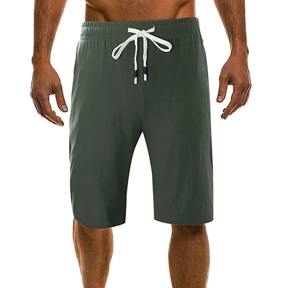 KIHOUT Men's Linen Blend Summer Shorts - Flax, Contrast Drawstring Elastic Waist, Side Pockets, Relaxed Fit for Beach, Daily Lounging and Casual Outdoor Activities