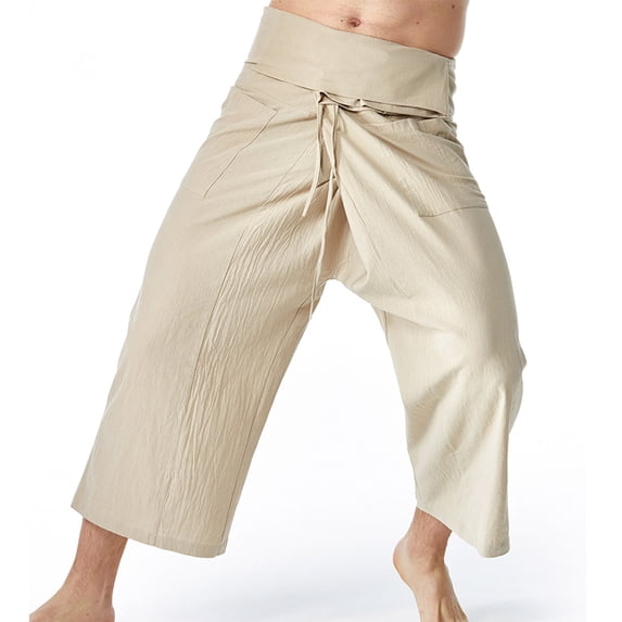 KIHOUT Men's Linen Cotton Blend Baggy Pants Drawstring Waist Casual Trousers with Pockets for Yoga, Beach, and Daily Wear