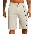thumbnail image 1 of KIHOUT Men's Linen-Look Polyester Chino Shorts - Button Zipper Closure, Side Button Accents, Elastic Waist, Knee-Length for Spring Summer Casual Beach and Daily Wear, 1 of 6