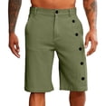 thumbnail image 1 of KIHOUT Men's Linen-Look Polyester Chino Shorts - Button Zipper Closure, Side Button Accents, Elastic Waist, Knee-Length for Spring Summer Casual Beach and Daily Wear, 1 of 6