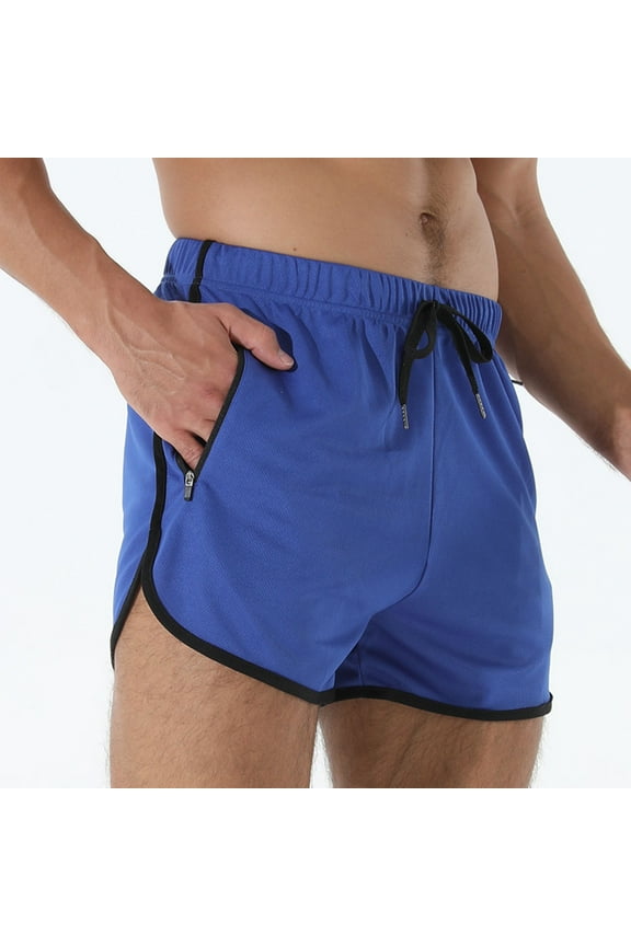 Men's Mesh Breathable Running Shorts - 100% Polyester, Drawstring Waist, Zippered Pocket, Contrast Trim for Training, Fitness, Swimming and Summer Wear