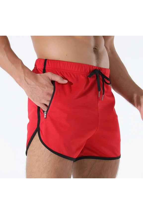 Men's Mesh Breathable Running Shorts - 100% Polyester, Drawstring Waist, Zippered Pocket, Contrast Trim for Training, Fitness, Swimming and Summer Wear