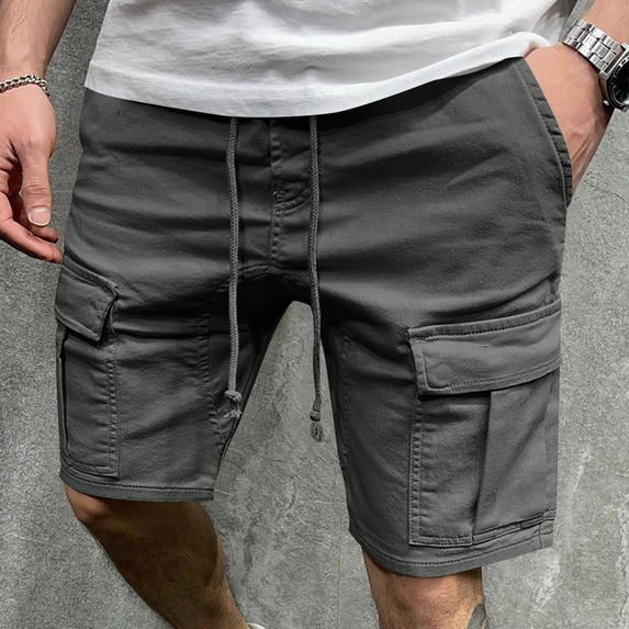 KIHOUT Men's Multi-Pocket Cargo Shorts Elastic Drawstring Waist Casual Knee Length Workwear Shorts
