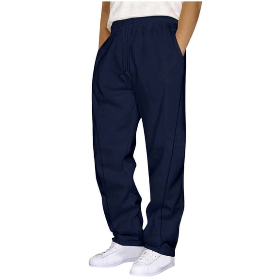 KIHOUT Men's Navy Blue Joggers Raised Seam Detail, Elastic Drawstring Waist, Pockets, Straight Leg Casual Sweatpants for All Seasons
