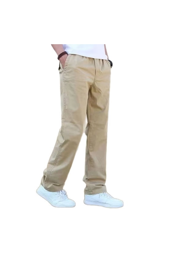 Men's Nylon Spandex Casual Pants Elastic Waist Straight Leg Trousers with Pockets for Spring Summer Daily Wear