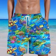 KIHOUT Mens Ocean Sea Turtle Marine Life Print 5 Inch Inseam Quick Dry Beach Shorts 95% Polyester 5% Spandex 4-Way Stretch Elastic Waist Drawstring Swim Trunks with Pockets